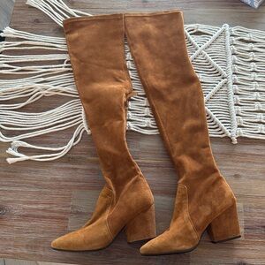 Goodnight macaroon over the knee camel suede boots